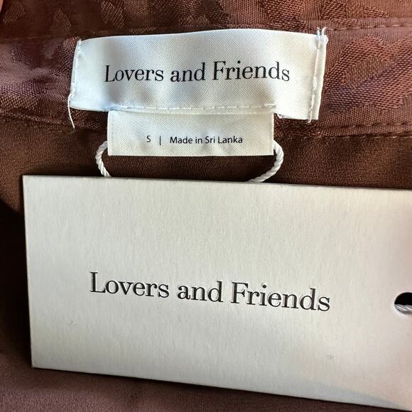 Lovers + Friends Cheyann Satin Jumpsuit Brown SMALL Wrap Split Hem Leopard NEW - Picture 8 of 9